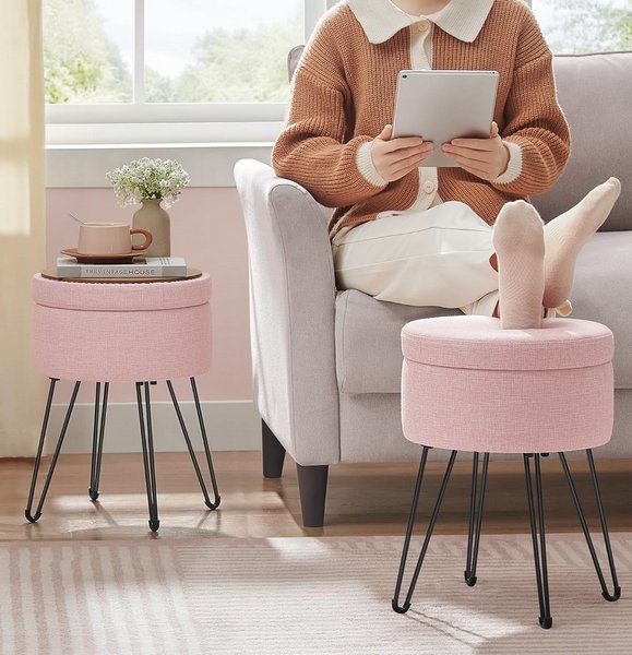 Tavolino o Pouf contenitore con Zampe a Forcina Rosa