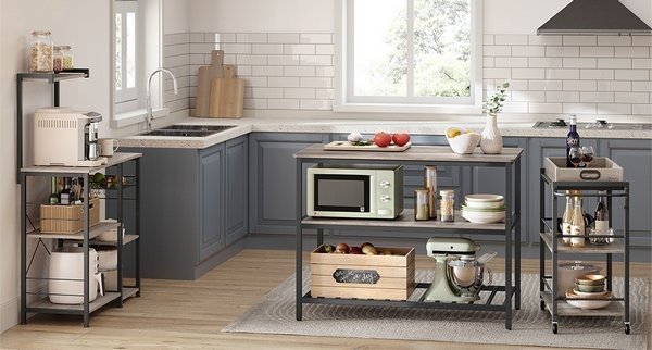 Tavolo alto Isola Cucina Bancone Industrial Ripiani Greige