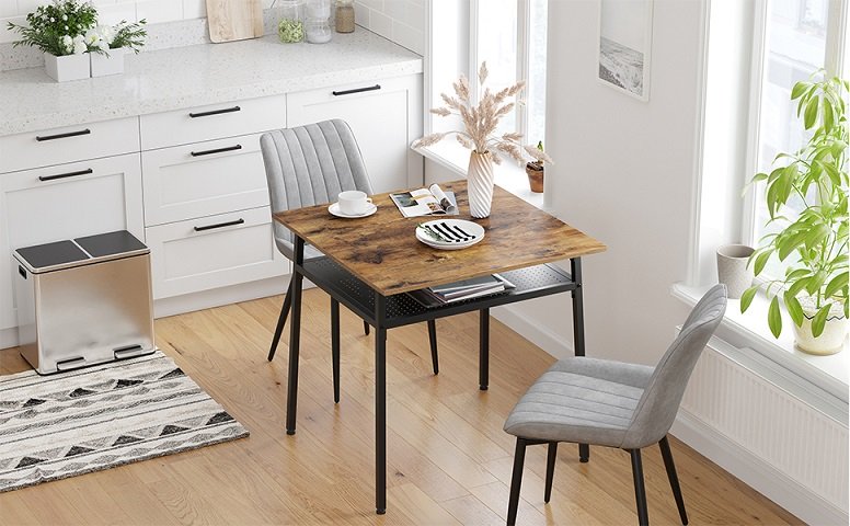 Tavolo da Pranzo Quadrato Mini con ripiano Stile Industriale