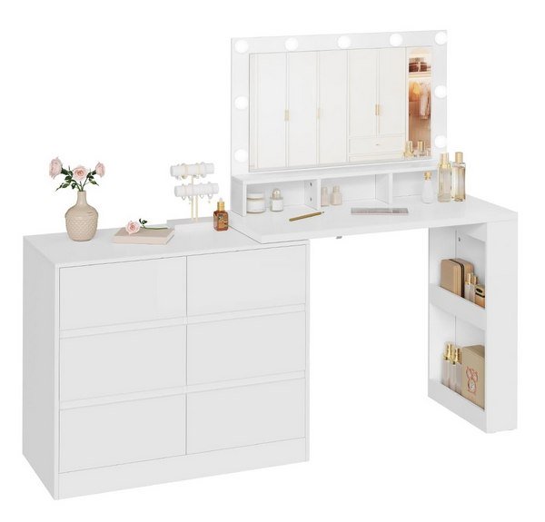 Toeletta Angolare Con Specchio E Cassetti - Comò Trucco Con Sgabello, Ideale Per Stanze Piccole - Foto 11