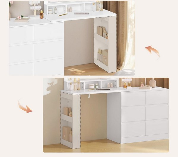 Toeletta Angolare Con Specchio E Cassetti - Comò Trucco Con Sgabello, Ideale Per Stanze Piccole - Foto 6