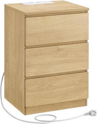 Comodino Fixwal Con Luci LED RGB E Porte USB - 3 Cassetti In Tessuto, Nero, 40x30x70 Cm