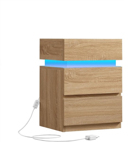 Fixwal Comodino Con Luci LED RGB E Porte USB, 3 Cassetti In Tessuto, Finitura PU, Nero, Con Piedini Regolabili - 2