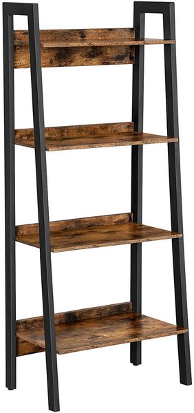 Scaffale Libreria Inclinata Meubletmoi Workshop - Stile Industriale - Legno Acacia Massiccio E Metallo - 5 Ripiani + Cassetto - 195x90x35 Cm