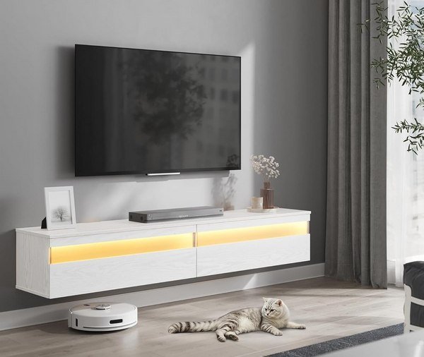 Eknkozy Mobile TV Con Luci LED E Prese USB - Comò Per TV Fino A 65 Pollici, 2 Cassetti, 3 Ripiani - Acciaio E MDF