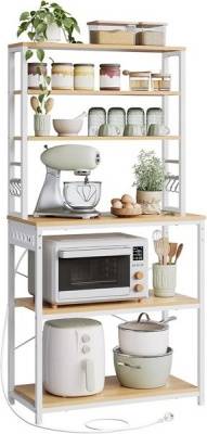 COSTWAY Scaffale con 4 Livelli per Cucina con Armadio e Credenza, Supporto Industriale per Forno Microonde, con Ganci e Piedini Regolabili, Ideale per Cucina e Sala da Pranzo, 60 x 40 x 150 cm