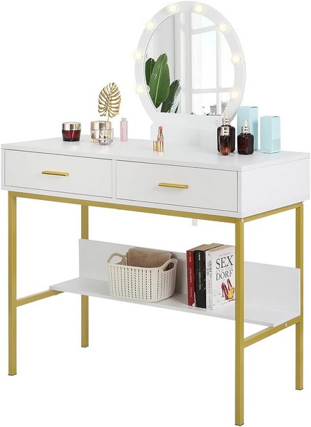 Computer per trucco con luci, fasciatoio bianco con specchio grande, 6